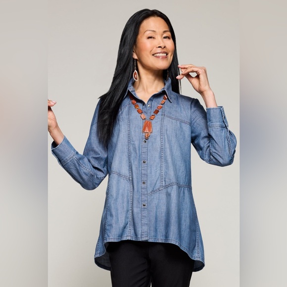 Lisa Bayne Tops - Lisa Bayne Denim Oversized Denim Shirt Women's Top size Medium